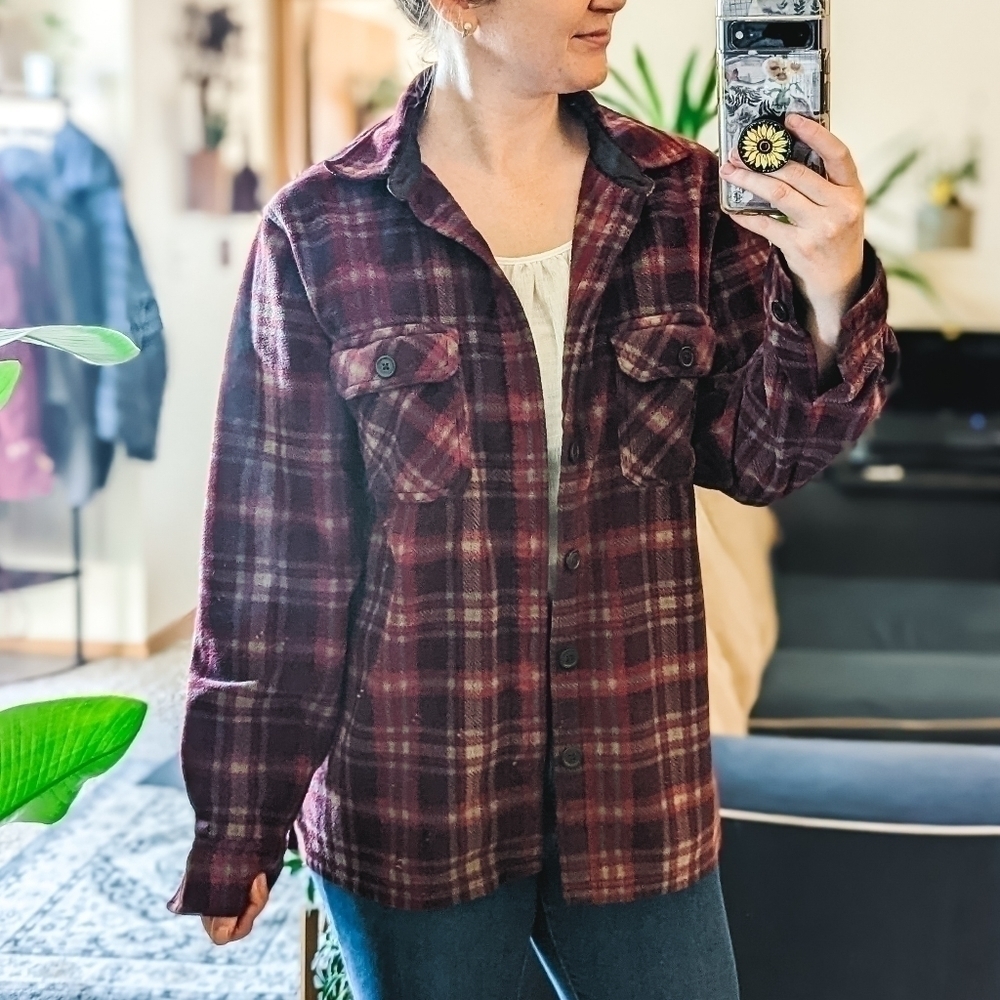 Croft & Barrow Plaid Checkered Button Up Shacket Fleece - Medium